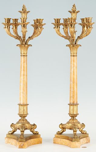 Pair Empire Style Bronze and Marble Candelabra