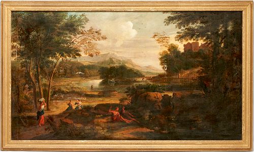 Large European Oil on Canvas Pastoral Landscape, 18th Century