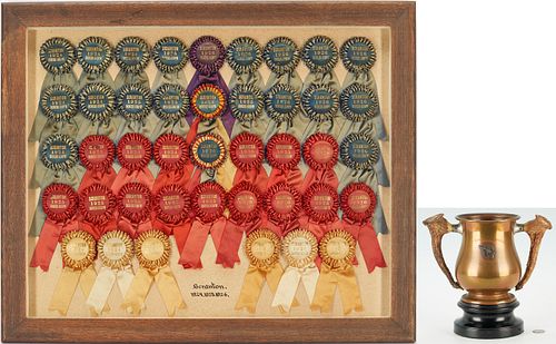 Gilt Bronze Marksmanship Trophy & 42 Equestrian Ribbons
