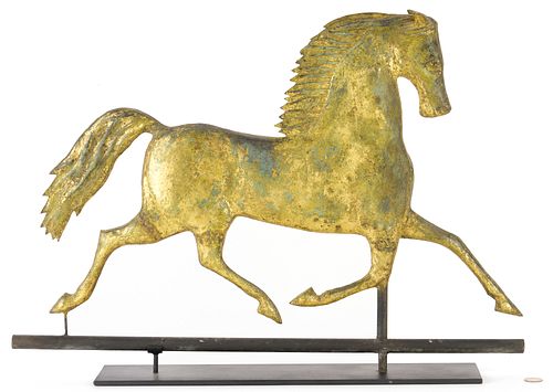 Figural Gilt Copper Black Hawk Horse Weathervane