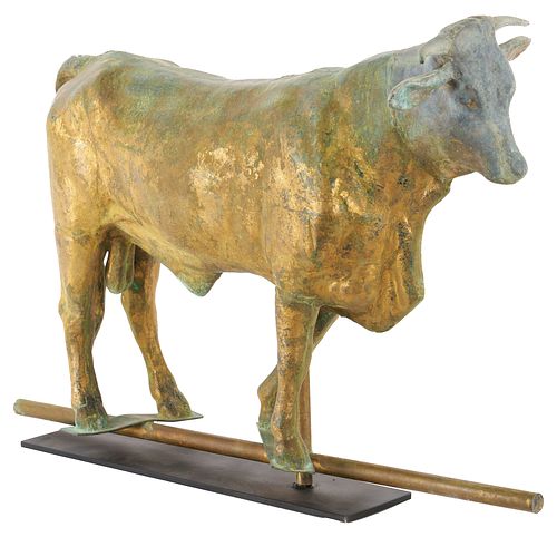 Figural Gilt Copper Bull Weathervane