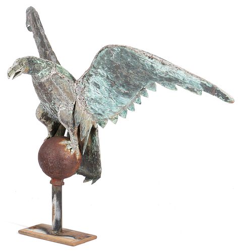 Large Copper Eagle on Sphere, Weathervane or Flag Pole Topper