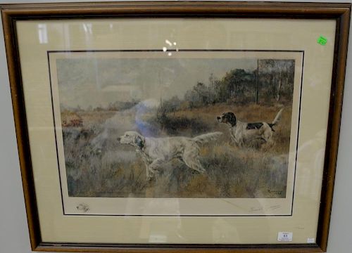 After Percival Leonard Rosseau (1859-1937) colored lithograph published by Arthur Ackermann & Son, two setters in a field wit