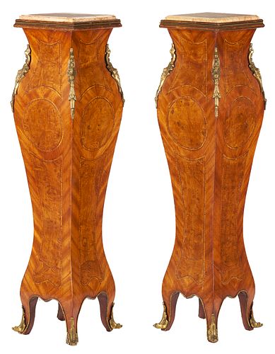 Pair of French Louis XV Style Bronze Mounted Pedestals