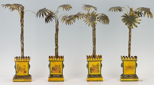 4 Tole Palm Tree Topiaries