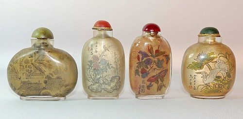 Four Interior-Painted Glass Snuff Bottles