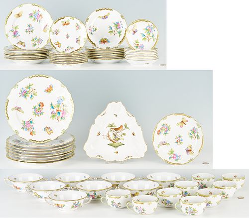 58 pcs Herend Queen Victoria Porcelain Tableware, 1 Rothschild Bird