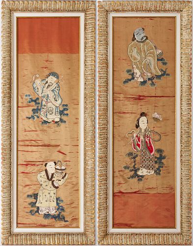 Pair of Framed Chinese Silk Embroidered Panels