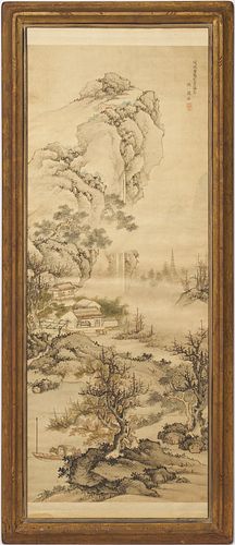 Large Framed Qing Landscape Scroll, possibly Chen Yizhou