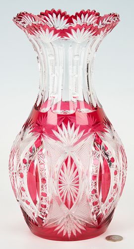 ABCG Vase, Red Glass Cut to Clear
