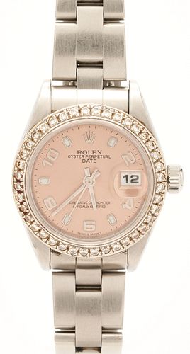 Ladies' Rolex Oyster-Date Stainless & Diamond Wristwatch
