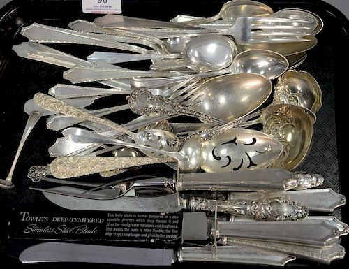 Tray lot of sterling silver flatware, 35 t oz plus handles.