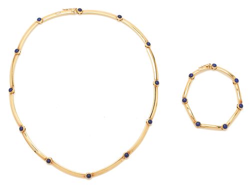 18K Italian Designer Gold & Lapis Necklace and Bracelet