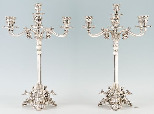 Pair of 7-Light Figural Silverplated Candelabra