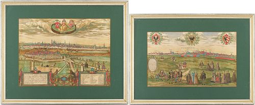Two 16th C. European City View Prints, Braun and Hogenberg