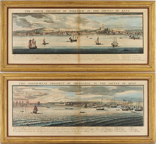 Pair of 18th Century British Seaport Engravings by Nathaniel & Samuel Buck