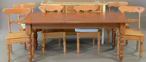Country style table and seven country chairs. ht. 30in., top: 33" x 71"