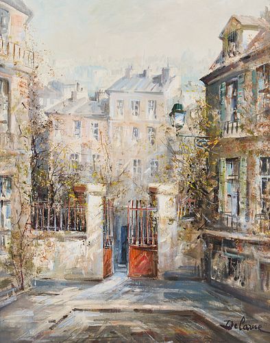 Lucien Delarue Large Oil Painting: Impasse du Tetre, Monmartre