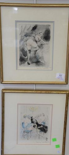 Pair of Louis Icart (1888-1950) etchings to include Roaming hand and Can Can Dancer, signed in pencil lower right, plate size