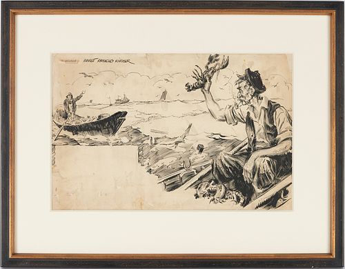 Everett Kinstler Original Comic Art, New England Lobster Fishermen