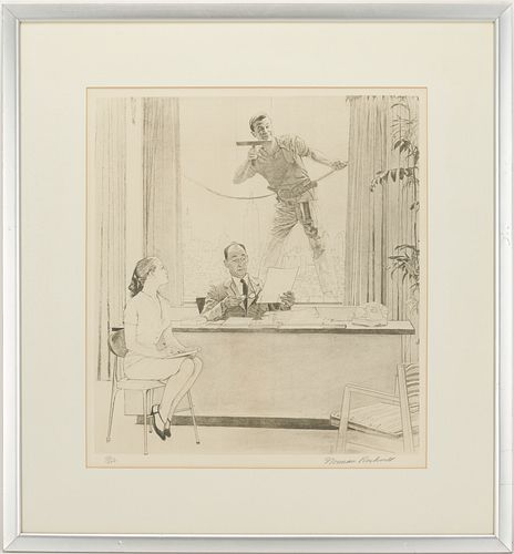 Norman Rockwell Signed Lithograph, Window Washer