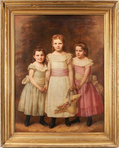 Attrib. George Dury, Large Oil on Canvas Portrait of the Rhea Sisters, ca. 1887