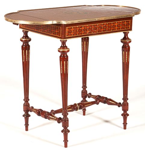 French Louis XVI Style Marquetry Drop-Leaf Table