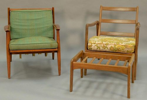 Two Peter Hvidt style chairs, one with ottoman.