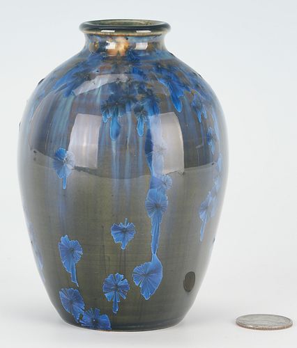 Arts and Crafts pottery vase with crystalline glaze