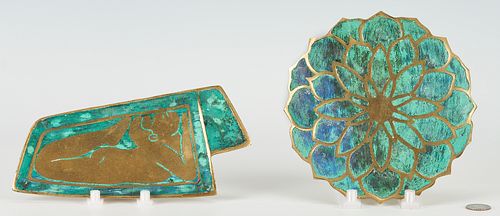 2 PePe Mendoza Mid-Century Brass & Ceramic Table Trays