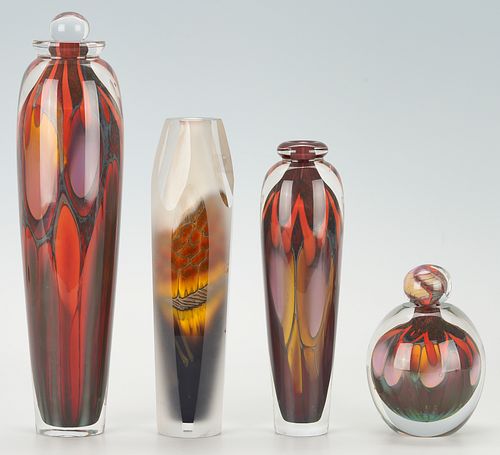 4 Steven Main Art Glass Vases