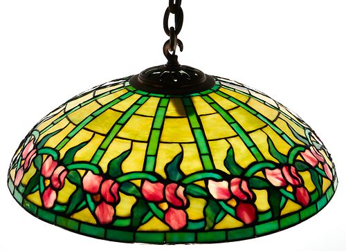 Duffner & Kimberly Leaded Glass Hanging Lamp, Irises