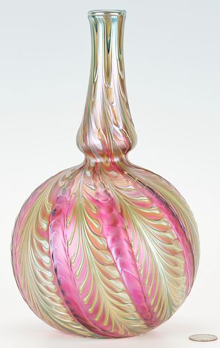 Charles Lotton Glass Pulled Feather Vase