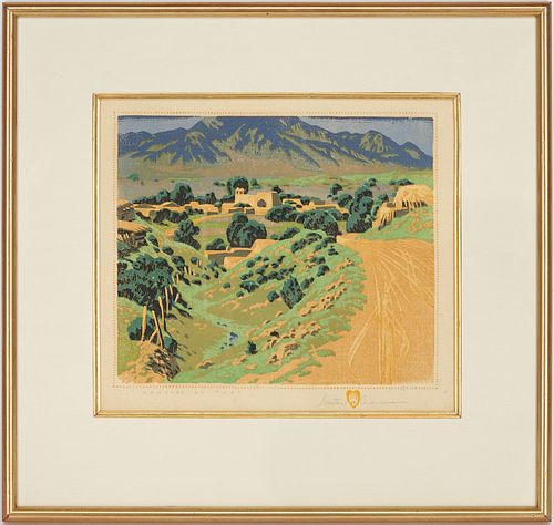 Gustave Baumann Southwest Color Woodcut, Ranchos de Taos