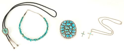 5 Native American Silver & Turquoise Jewelry Items