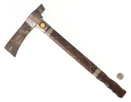 Silver Hatchet with Inlaid Gold Coin