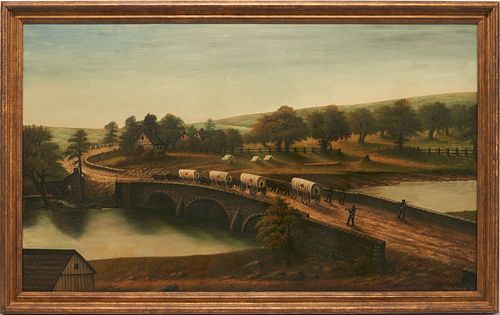 Theo Koeth O/C Civil War Painting, Middle Bridge at Antietam, 1862, after Gardner