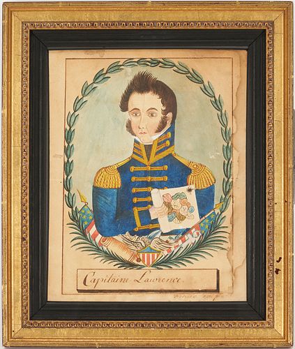 Watercolor of Captain Lawrence of The USS Chesapeake in Military Uniform, 19th C.