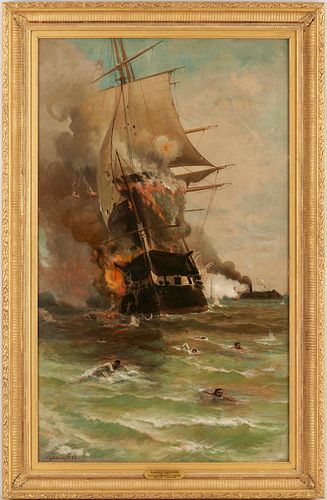 Julian O. Davidson O/C, The Burning of the USS Congress, 1892