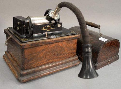 Thomas Edison Fireside cylinder phonograph with 3 1/2 inch horn. ht. 10 1/4in., wd. 11 1/2in., dp. 9in.