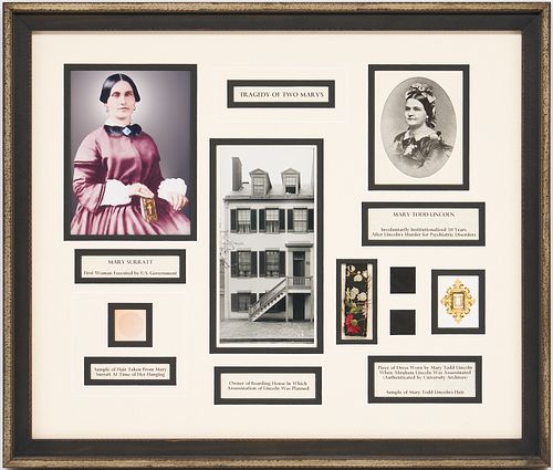 Mary Todd Lincoln Dress Fragment and Hair Sample in Shadowbox