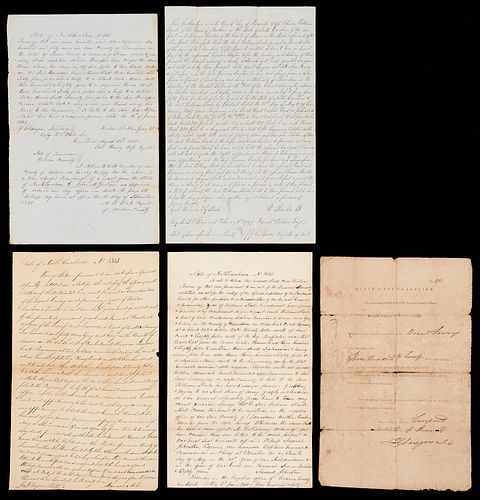 5 NC/TN Land Grant Documents incl. James Glasgow Signed & Overton Related