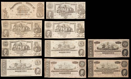 10 $20 Confederate States Obsolete Currency Notes