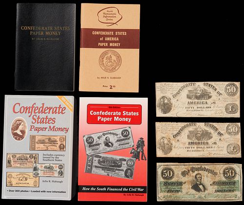 3 Confederate States Obsolete Currency $50 Notes & 4 Books about Confederate States Money