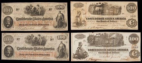 4 $100 Confederate States Obsolete Currency Notes
