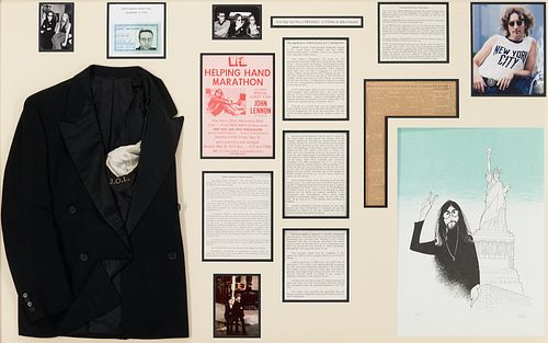John Lennon Worn Jacket and Al Hirschfeld Litho in Shadowbox