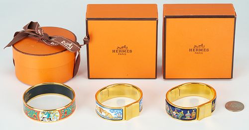 Group of Three Hermes Printed Enamel Bracelets