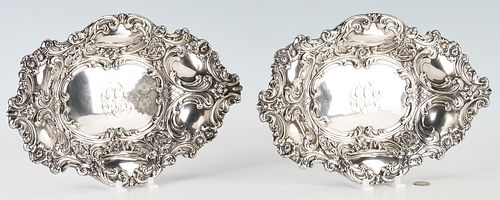Pair Oval Rococo Style Sterling Silver Serving Dishes, Dominick & Haff