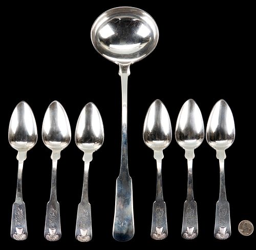 Marquand Silver Soup Ladle and 6 Sheaf of Wheat Spoons