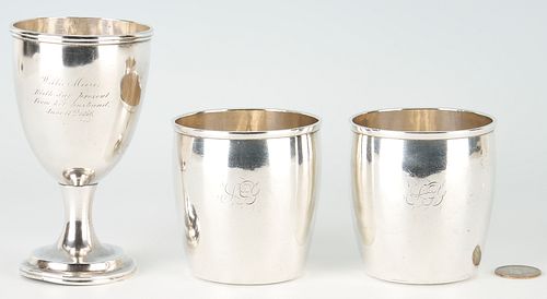 1 Coin Silver Goblet and 2 Marquand Coin Silver Cups